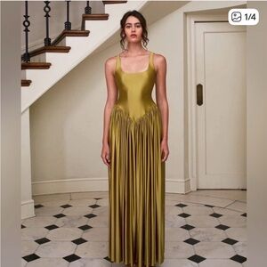 Anthropologie Oriana Gold Maxi Pleated Dress